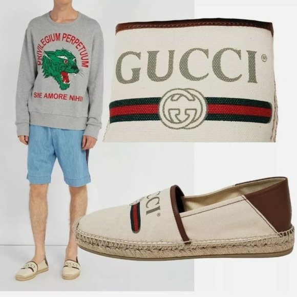 Gucci Other - Gucci Logo Canvas & Leather Espadrilles Flats